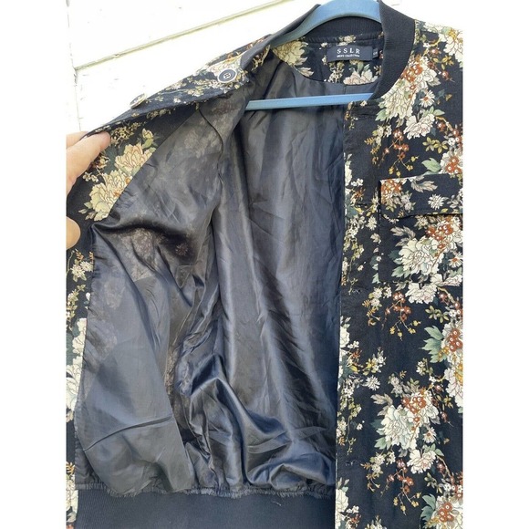 VTG SSLR Jacket Men's S Floral Fully Lined Metro 90's Cotton Flax Linen Black - Picture 7 of 10